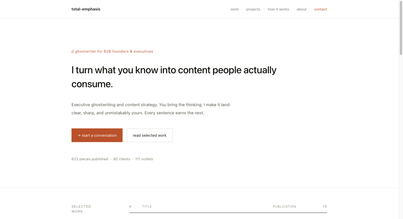 The Total Emphasis public website homepage